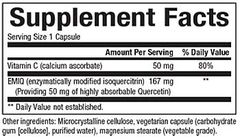 Ingredient Label for EMIQ Bioactive Quercetin Supplement from Natural Factors