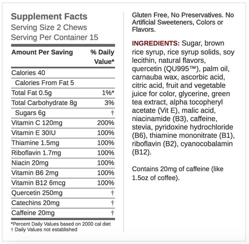 Ingredients and Nutrition in FRS Energy Chews