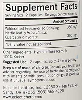 Nettle & Quercetin Ingredient Label