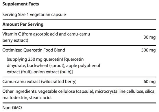 Life Extension Optimized Quercetin Ingredient Label