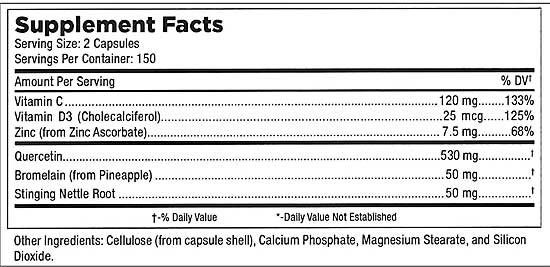 Mt Angel Quercetin Ingredient Label