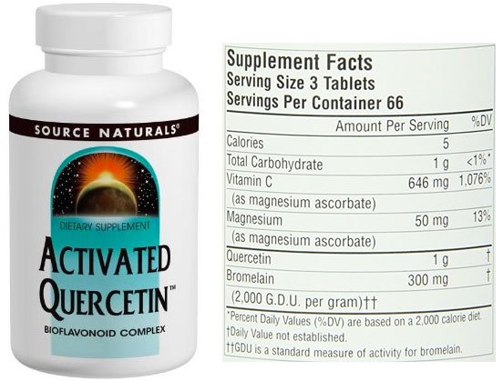 Source Naturals Activated Quercetin and Ingredient Label